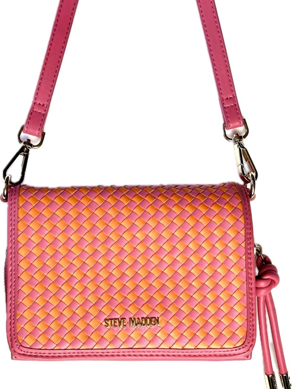Steve Madden Woven Crossbody Organizer in Vibrant Pink and Orange